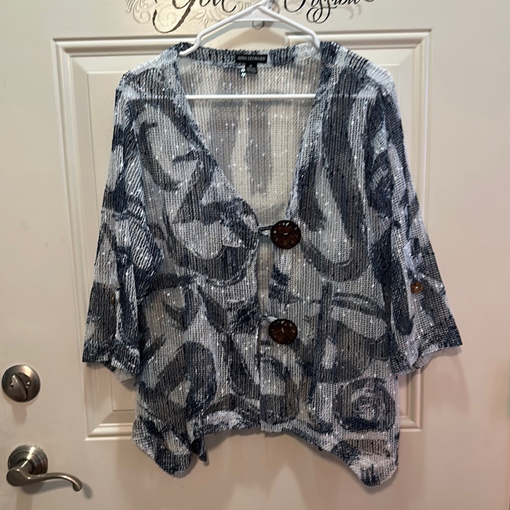 Nina Leonard Blue and White Cape